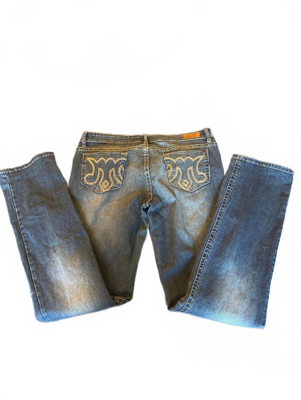 Mek Denim Men's Straight Jeans Carlson 32x34 Blue Embroidered Back Pockets Denim